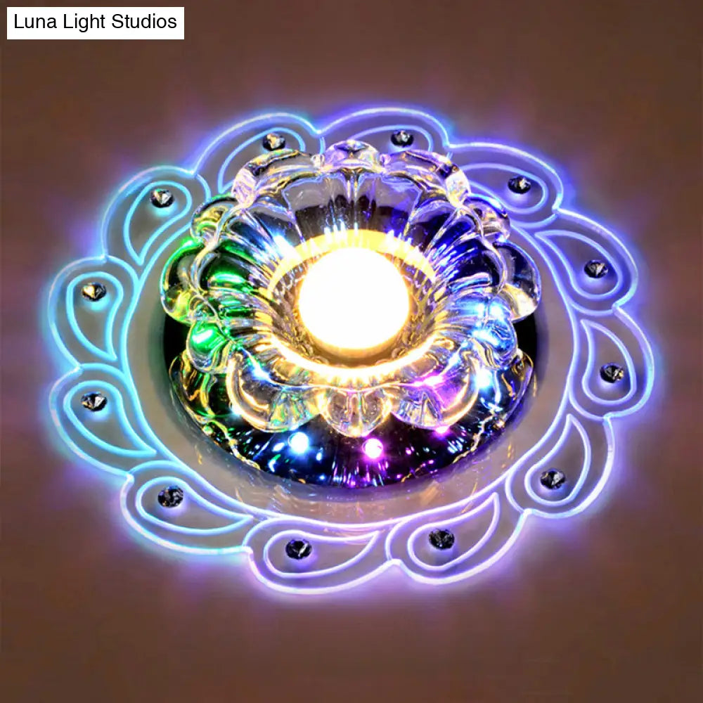 Led Flushmount Blossom Ceiling Light With Clear Beveled Crystal Shade - Minimalistic Design