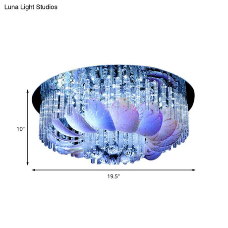 Led Flushmount Clear Crystal Circle Light Fixture - Modern 19.5’/23.5’/31.5’ W With Leaf