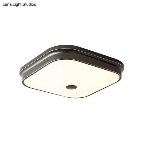 Led Flushmount Lighting: Traditional Square Frosted Glass Ceiling Light - Black/Gold For Living