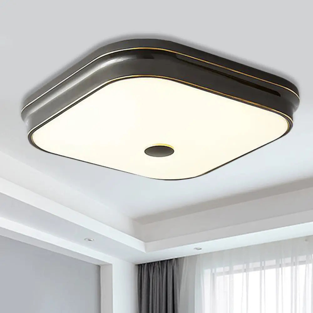 Led Flushmount Lighting: Traditional Square Frosted Glass Ceiling Light - Black/Gold For Living