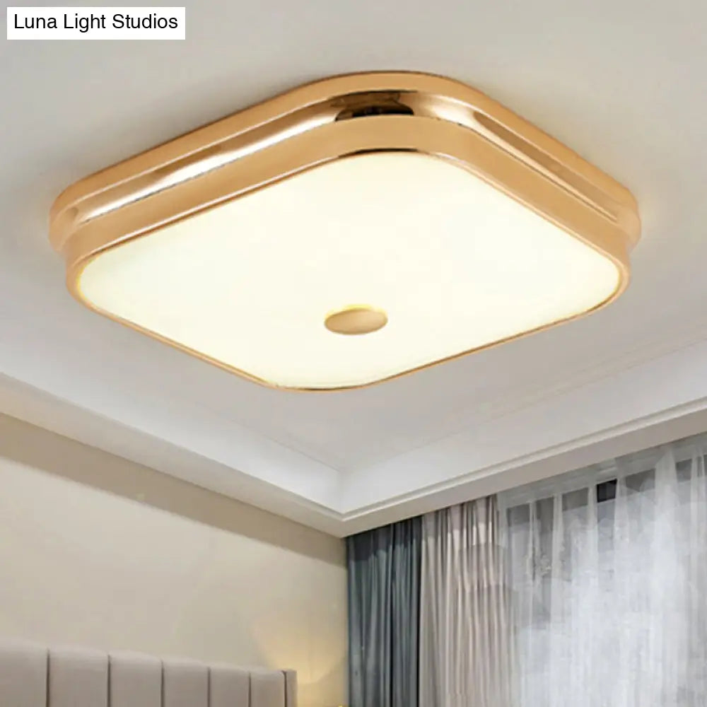 Led Flushmount Lighting: Traditional Square Frosted Glass Ceiling Light - Black/Gold For Living