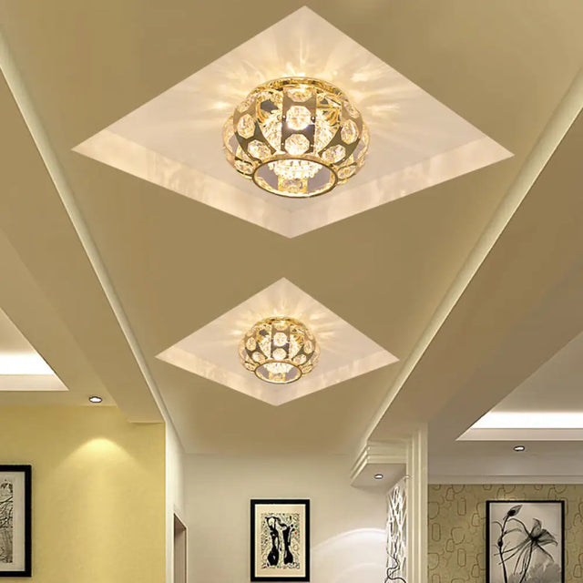 Led Gold Crystal Flushmount Light With Warm/White