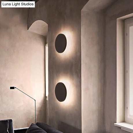 Led Grey Cement Wall Sconce: Flat Round Simplicity With Mounting For Bedroom Lighting