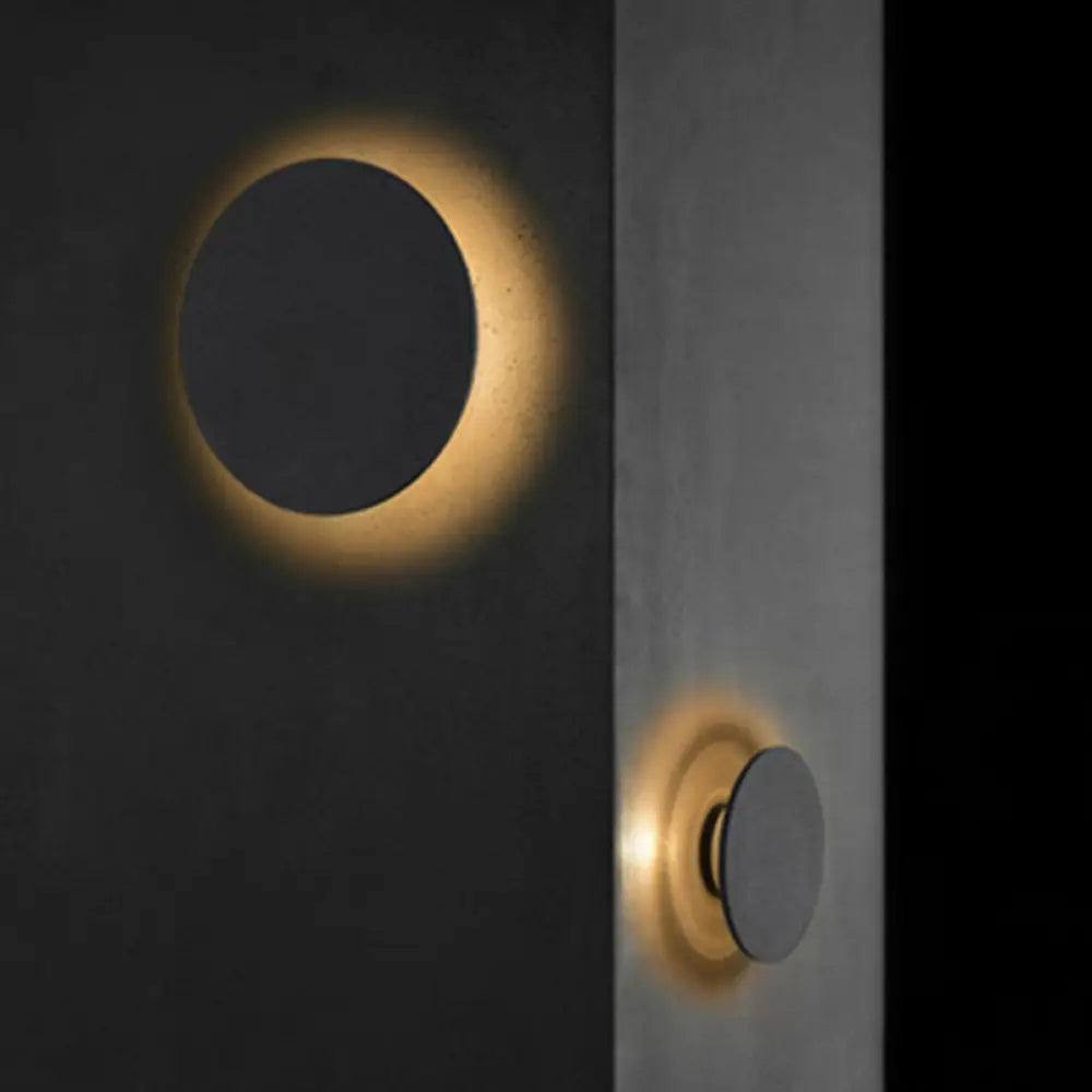 Led Grey Cement Wall Sconce: Flat Round Simplicity With Mounting For Bedroom Lighting