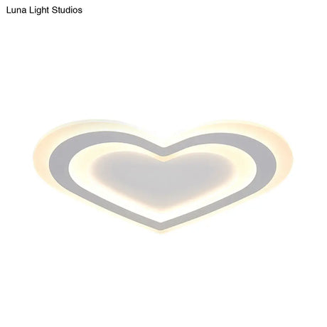 Led Heart Flush Mount Ceiling Light For Baby Game Room - Modern And Simple Design In White Acrylic