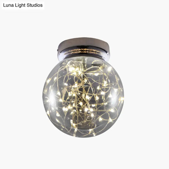 Led Kitchen Flush Mount Light - Stainless-Steel Starry Ceiling Lighting With Glass Shade Smoke Gray