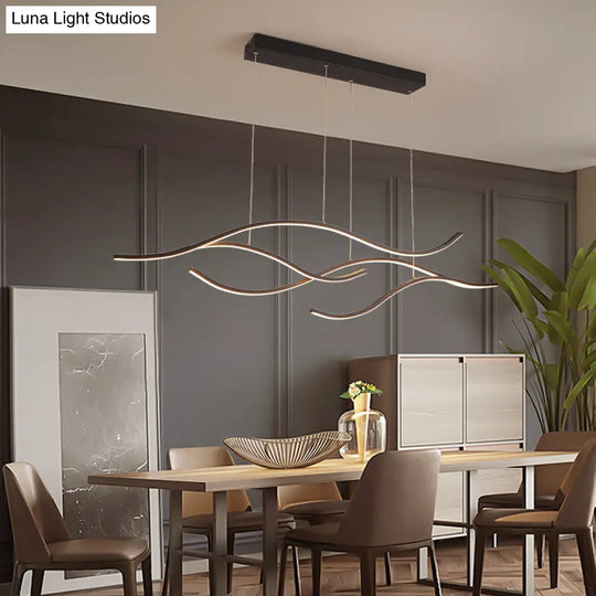 Led Metal Pendant Light For Open Kitchen - Sleek & Simple Island Lighting Fixture Black / 47 White