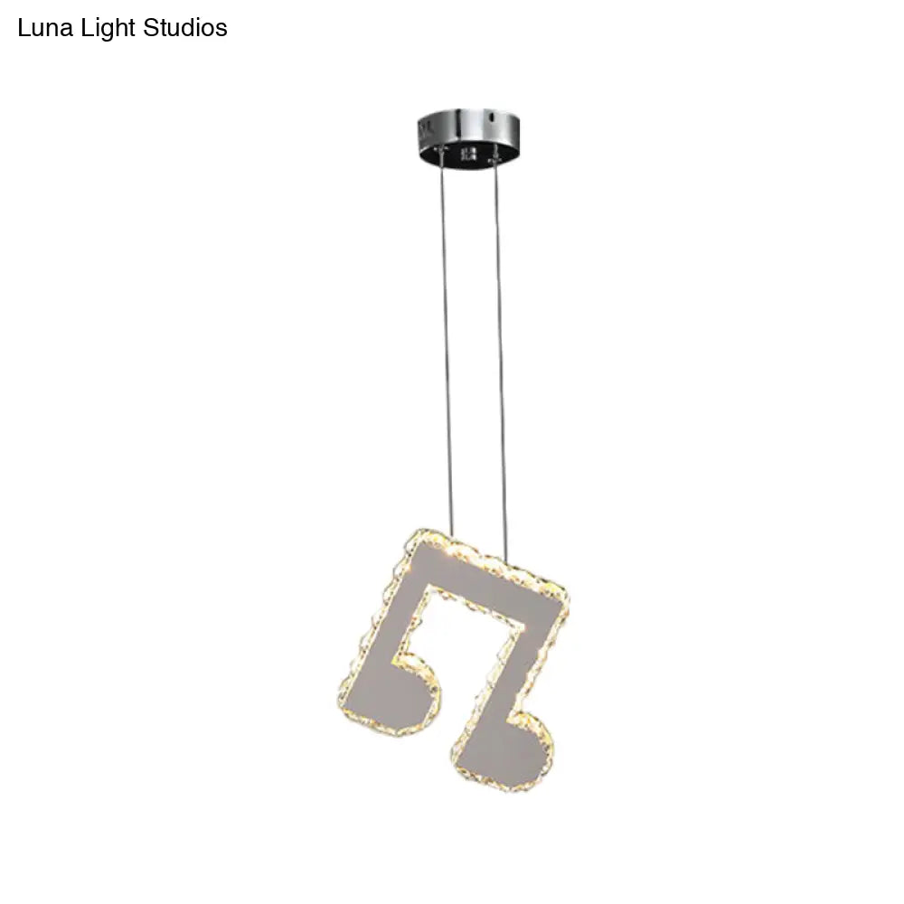 Led Music Note Pendant Light - Contemporary Stainless-Steel Clear Cut Crystal Mini Hanging Lamp