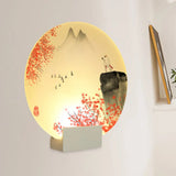 Led Oriental Style Wall Lamp With White Acrylic Shade - Mountain And Flower Design
