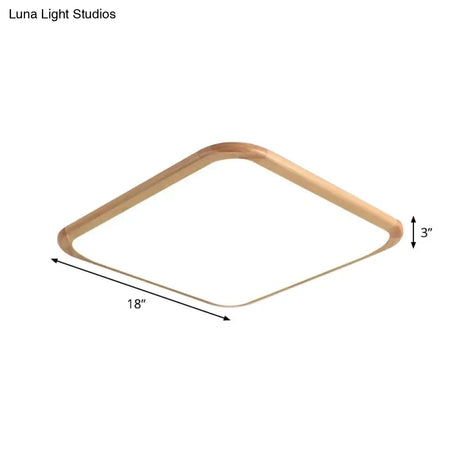 Led Parlor Ceiling Lamp Simple Beige Flush Mount Fixture With Wood Shade In Warm/White Light