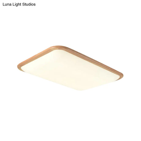 Led Parlor Ceiling Lamp Simple Beige Flush Mount Fixture With Wood Shade In Warm/White Light