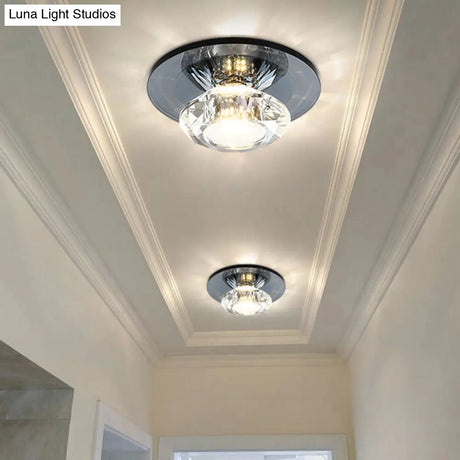 Led Porch Semi Flush Mount Light - Simple Black/Tan Ceiling Lighting With Clear Crystal Shade