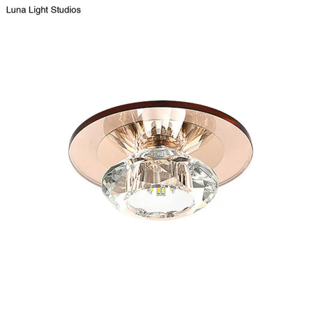 Led Porch Semi Flush Mount Light - Simple Black/Tan Ceiling Lighting With Clear Crystal Shade