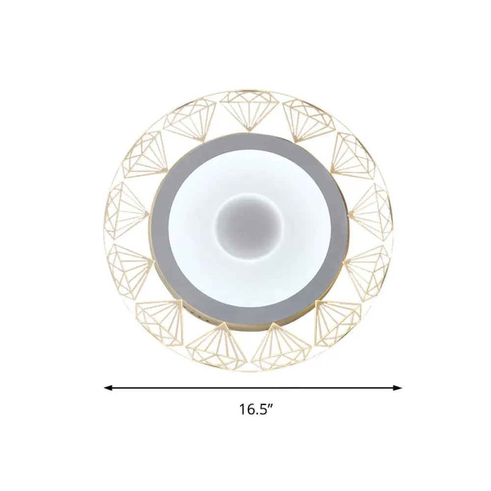 Led Round Ceiling Light With Diamond Wire - Modern Acrylic Lamp White Ideal For Kindergarten
