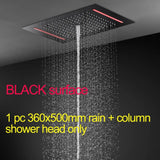 LED Shower Set Thermostatic 3 Ways Ceiling Massage Column and Rainfall Bathroom Chrome Surface black shower head shower