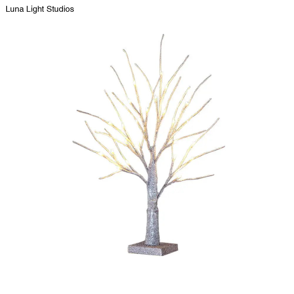 Led Silver Nightstand Light For Dining Room - Contemporary Tree Table Lighting In Plastic