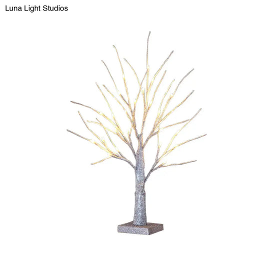 Led Silver Nightstand Light For Dining Room - Contemporary Tree Table Lighting In Plastic