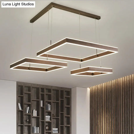 Led Square Drop Pendant Chandelier For Bedrooms - 2/3 Tiered Simple Metal Design Coffee