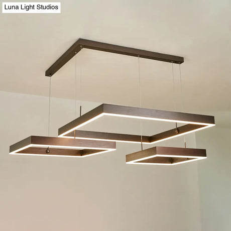 Led Square Drop Pendant Chandelier For Bedrooms - 2/3 Tiered Simple Metal Design Coffee