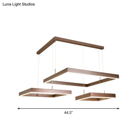 Led Square Drop Pendant Chandelier For Bedrooms - 2/3 Tiered Simple Metal Design Coffee