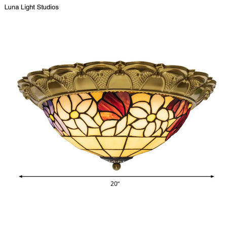 Led Stained Glass Flower Flush Mount Ceiling Light In Brass - Multiple Sizes Available