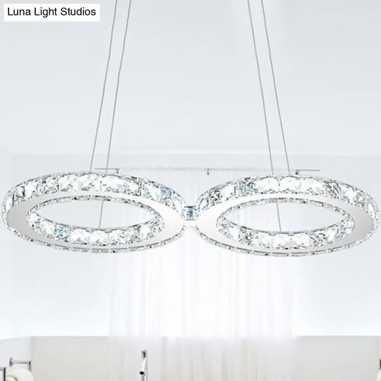Led Stainless Steel Chandelier With Clear Crystal Curve Frame - Elegant Hanging Light For Living