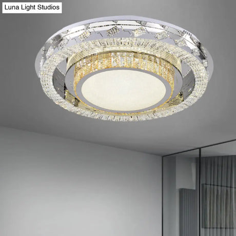 Led Stainless - Steel Flush Mount Crystal Block Ceiling Light Fixture
