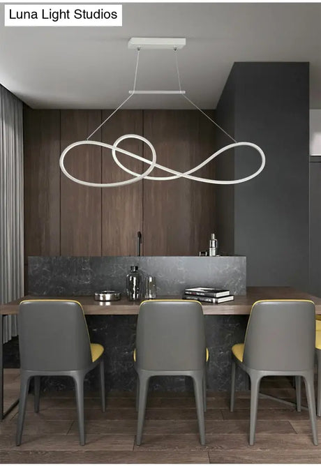Led Strip Island Pendant Light - Minimalist Metal Dining Room Lighting Fixture