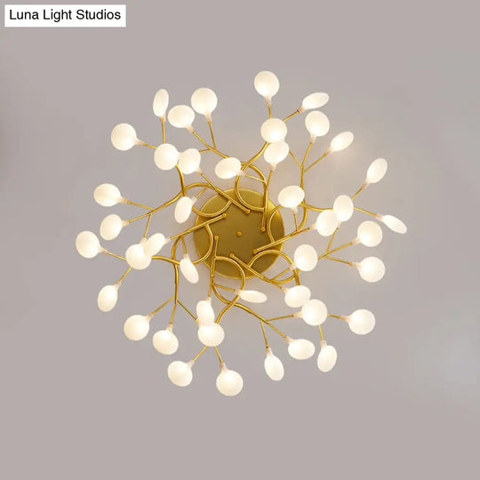 Led Tree Branch Semi Flush Chandelier Light For Living Room With Firefly Shade - Modern Metallic