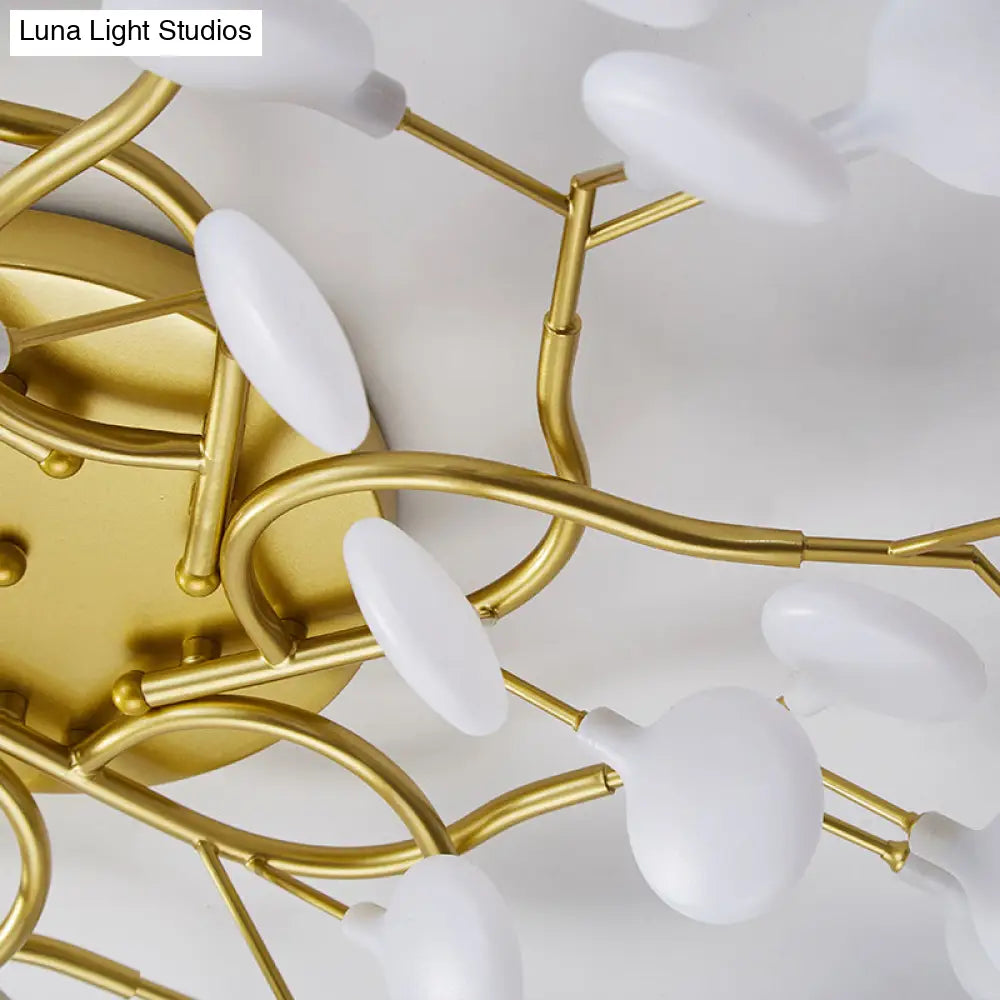 Led Tree Branch Semi Flush Chandelier Light For Living Room With Firefly Shade - Modern Metallic