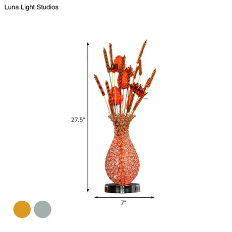 Led Vase Shape Desk Light Art Decor - Gold/Silver Metal Lamp With Crystal Encrusted Base