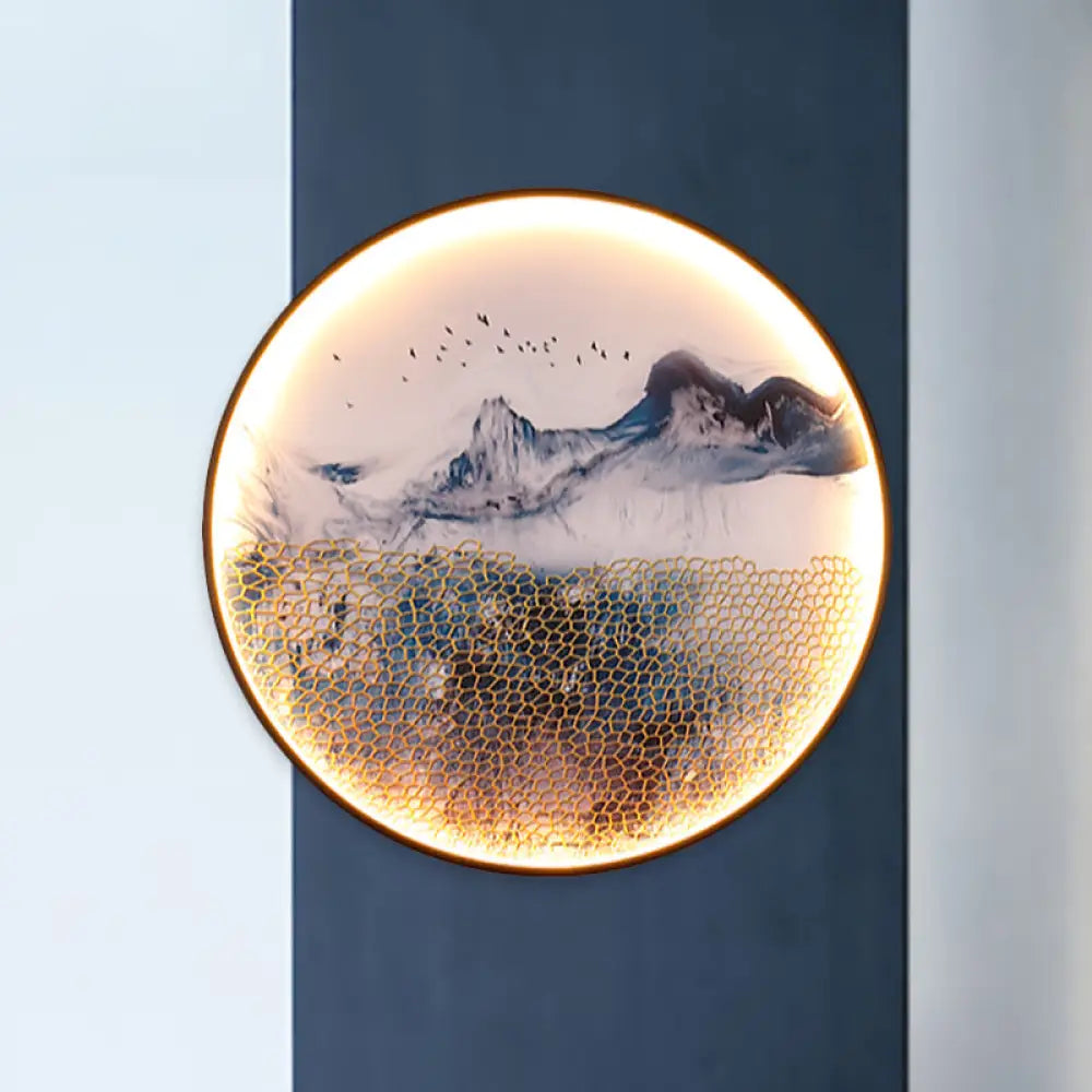 Light Asia Aluminum Led Wall Mounted Mural For Living Room Decoration - Blue Foggy Mountain / A