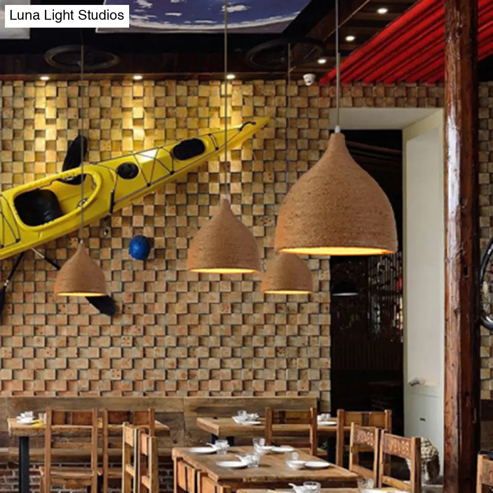 Light Beige Rope Pendant - Retro Industrial Teardrop Hanging Lamp For Dining Room