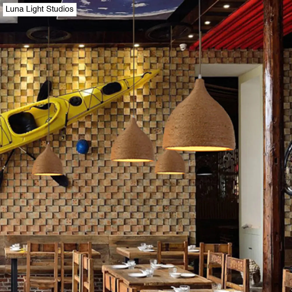 Beige Rope Pendant Light - Retro Industrial Teardrop Lamp For Dining Room