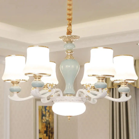 Light Blue Cone Chandelier Pendant Kit With Cream Glass For Contemporary Living Room 6 /