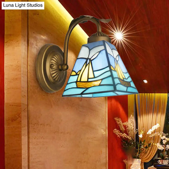 Light Sailboat Wall Sconce: Nautical Stained Glass In Brass