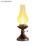Light Yellow/Clear Crackle Glass Table Lamp - Industrial Copper Finish Vase Shade Bedroom Desk