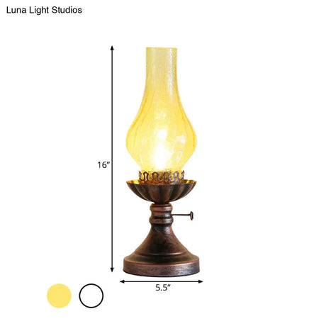 Light Yellow/Clear Crackle Glass Table Lamp - Industrial Copper Finish Vase Shade Bedroom Desk