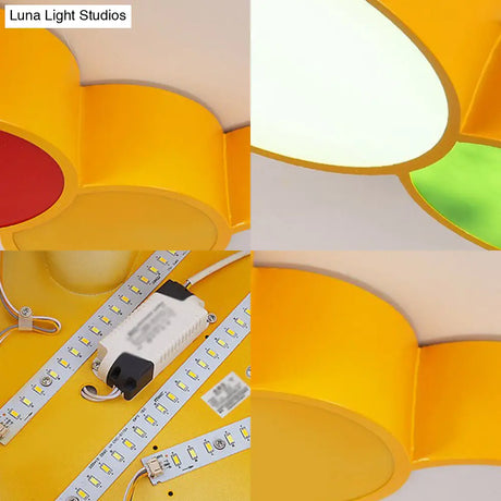Lighting Up Learning: Yellow Metal LED Flush Mount Fixture with Adorable Cartoon Caterpillar Design for Kindergarten