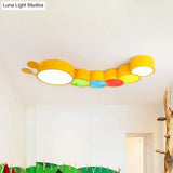 Lighting Up Learning: Yellow Metal Led Flush Mount Fixture With Adorable Cartoon Caterpillar Design
