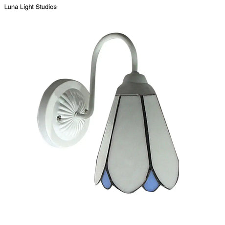 Lily Sconce Light: 1-Head White Glass Tiffany Wall Mounted Fixture For Bedroom