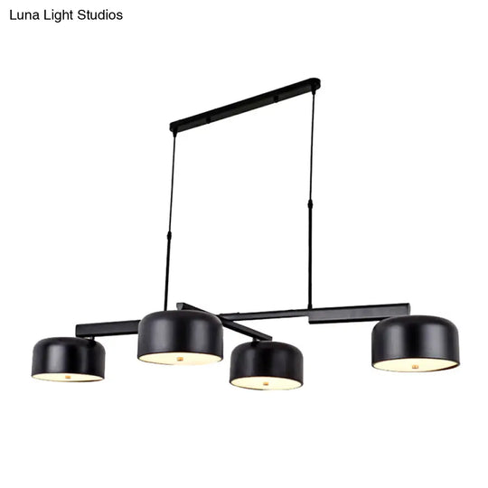 Linear Modernist Island Pendant Light With 4 Drum Shades In Black/Rose Gold
