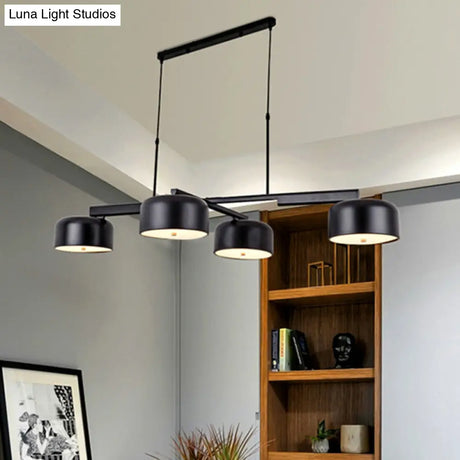 Linear Modernist Island Pendant Light With 4 Drum Shades In Black/Rose Gold