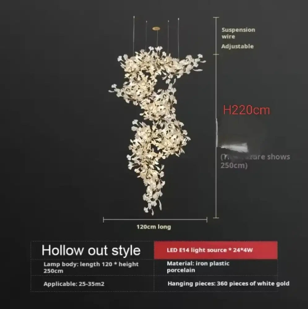 Liora Luxury Duplex Chandelier – Modern Villa Staircase Lighting D120xH220cm A / Plastic Leaf / cold light 6000k