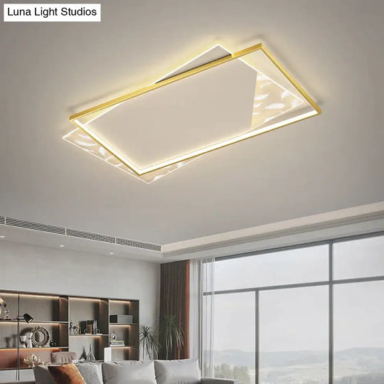 Living Room Lamp Led Light Luxury Modern Creative Feather Ceiling Rectangular Hall Gold / L 90Cm