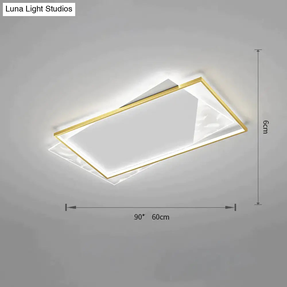 Living Room Lamp Led Light Luxury Modern Creative Feather Ceiling Rectangular Hall Gold / L 90Cm