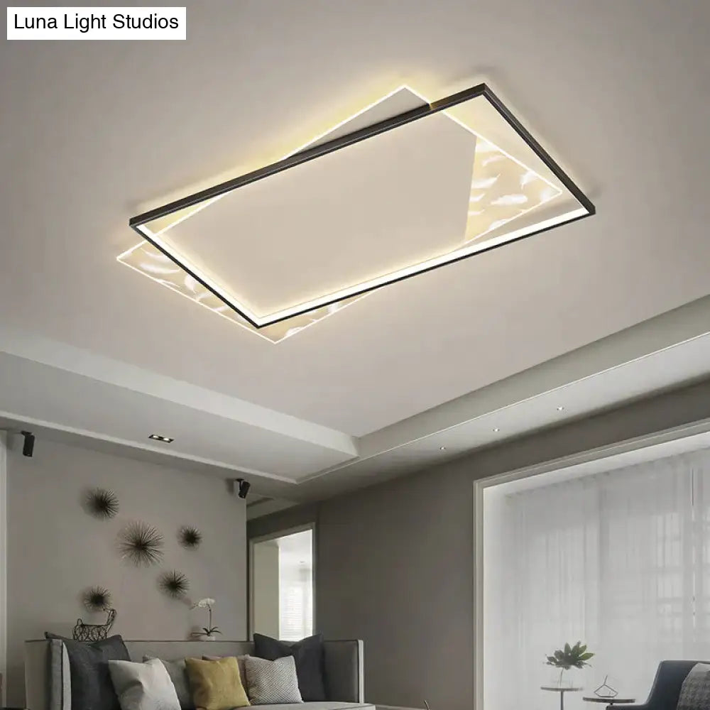 Living Room Lamp Led Light Luxury Modern Creative Feather Ceiling Rectangular Hall Black / L 90Cm