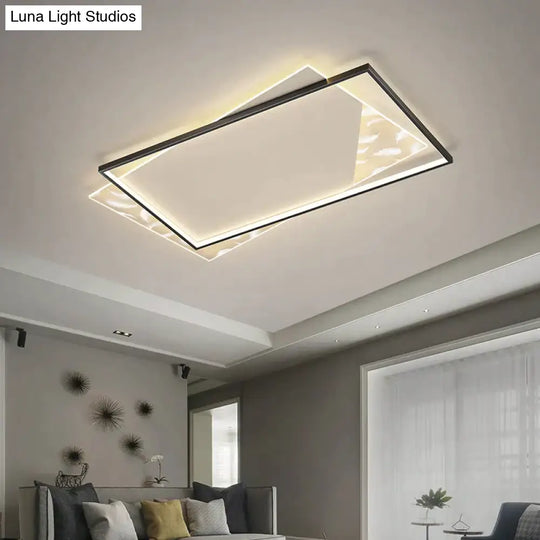 Living Room Lamp Led Light Luxury Modern Creative Feather Ceiling Rectangular Hall Black / L 90Cm