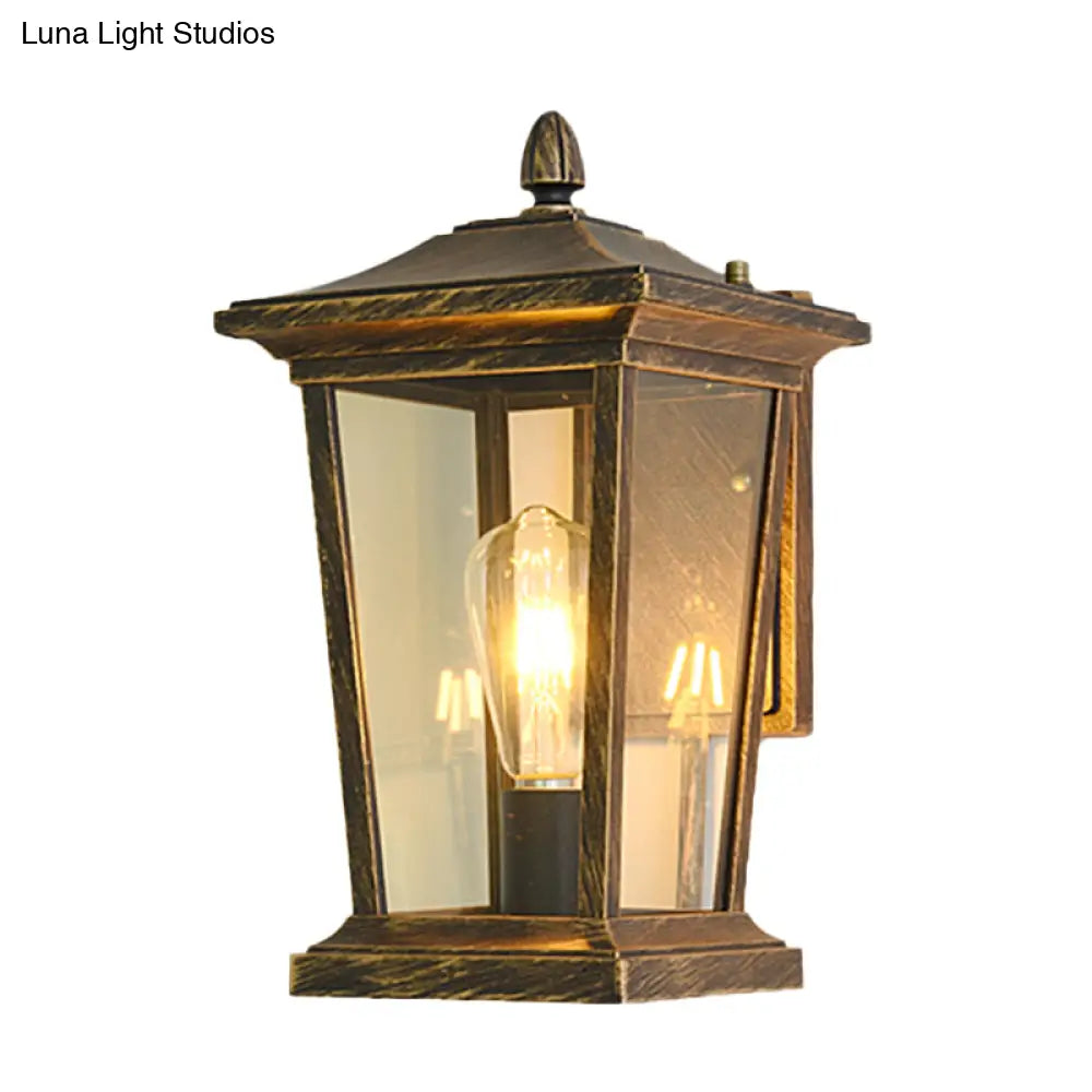 Lodge Birdcage Outdoor Wall Mounted Light Fixture 1 Sconce Lamp With Clear Glass Bronze Finish