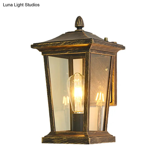 Lodge Birdcage Outdoor Wall Mounted Light Fixture 1 Sconce Lamp With Clear Glass Bronze Finish